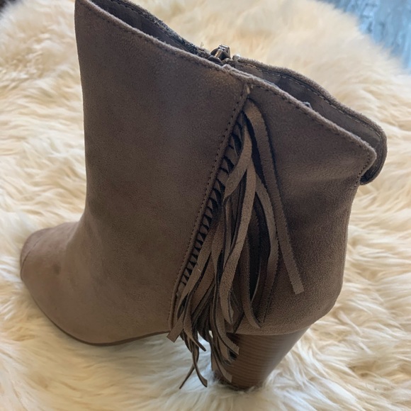 The Funky Fringe Peep Toe Bootie, Taupe - Picture 4 of 4